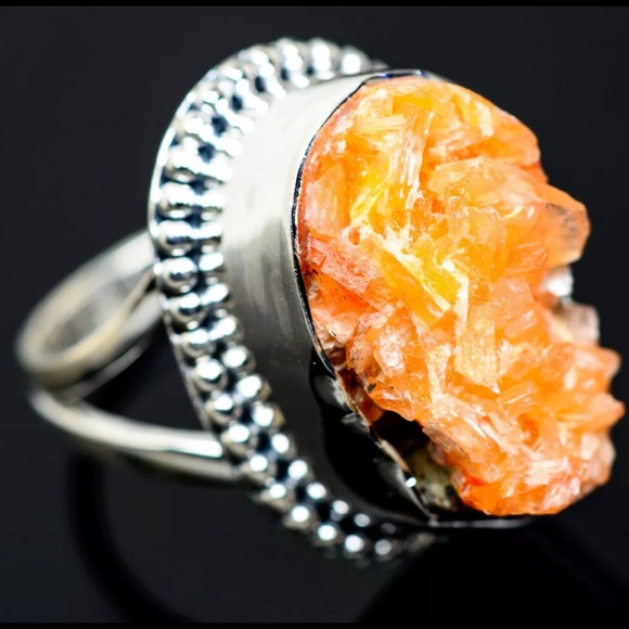 Jewelry - New Raw Orange Calcite Crystal 925 Silver Ring 7.5